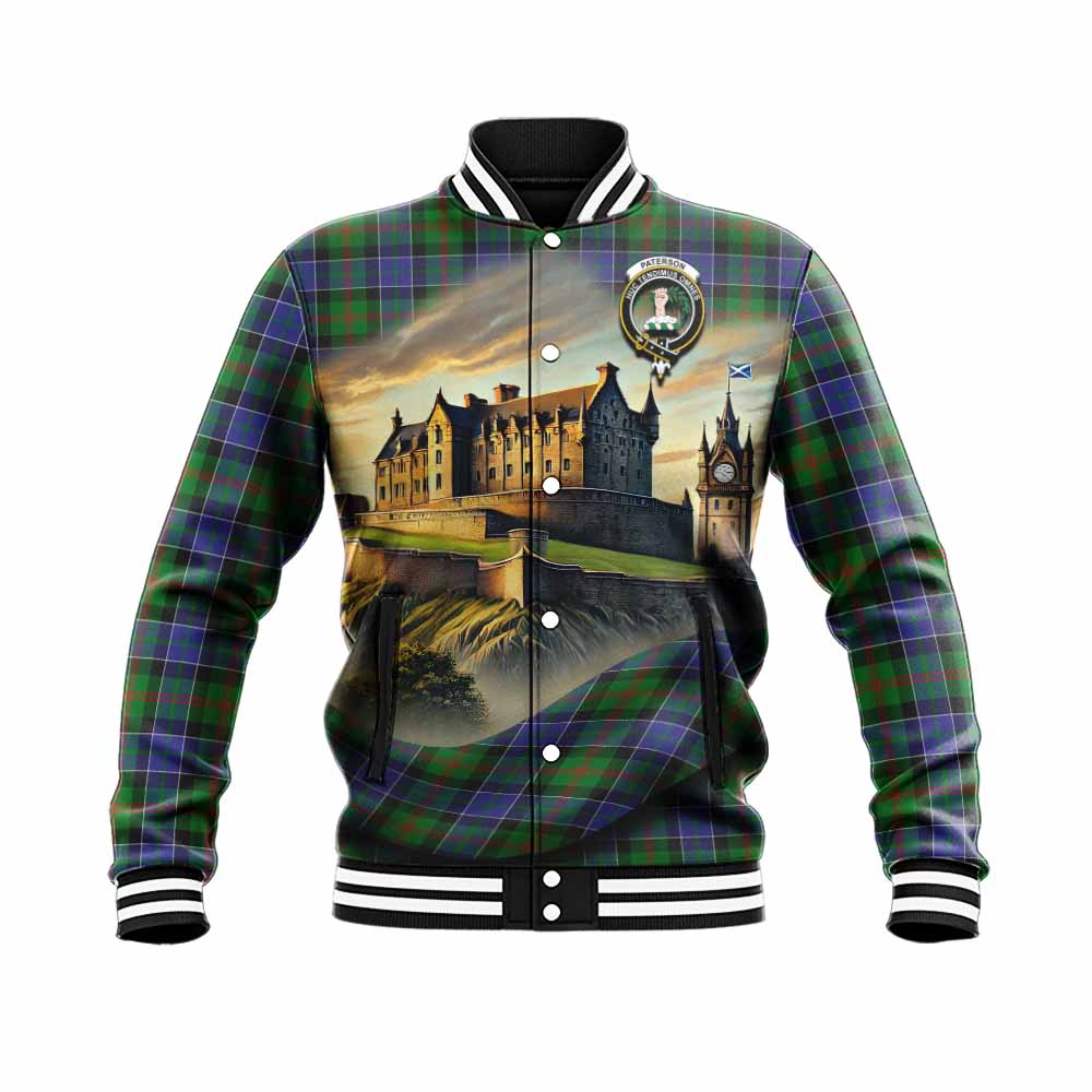 Paterson Tartan Family Crest Baseball Jacket with Scottish Ancient Castle Style Unisex - Tartan Vibes Clothing