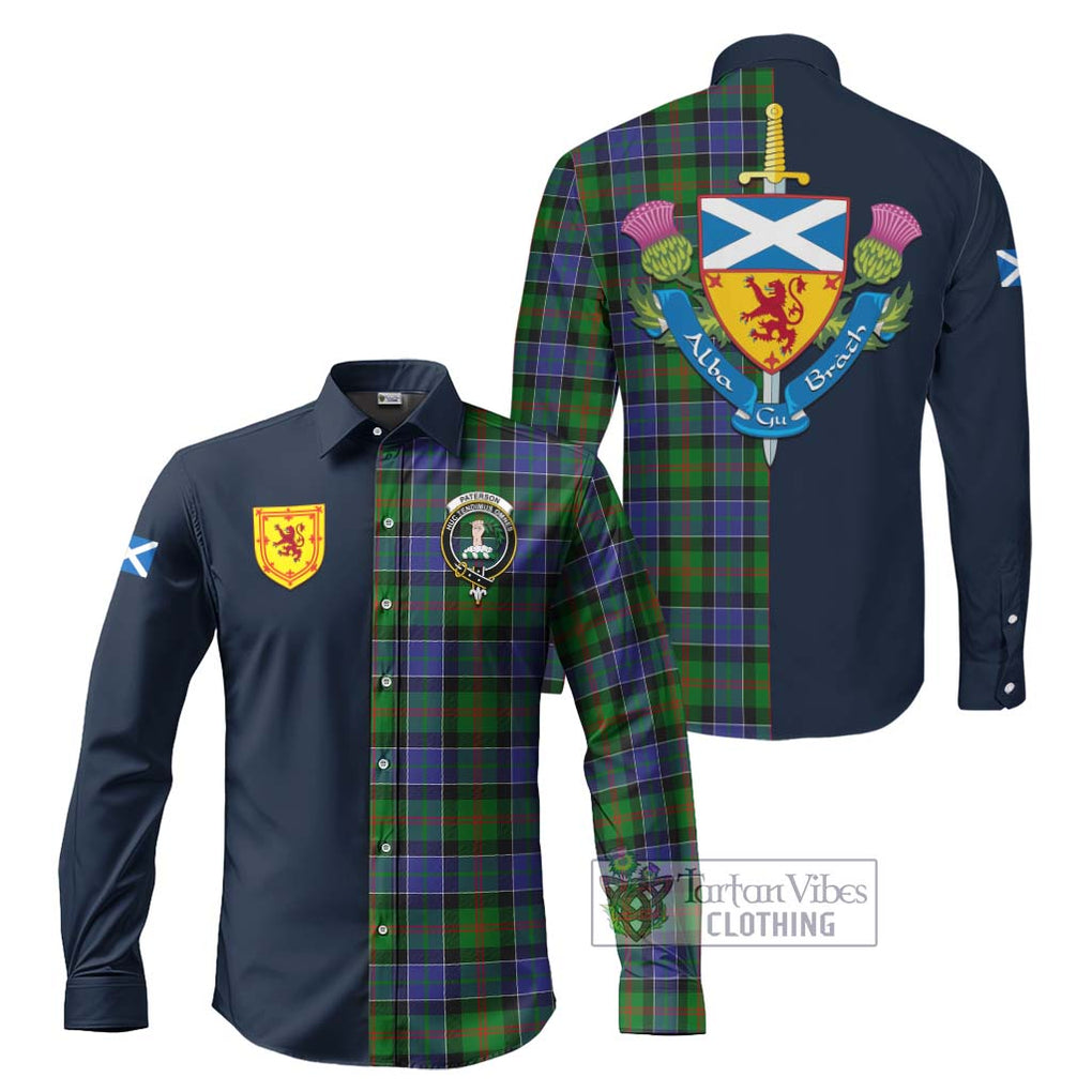 Tartan Vibes Clothing Paterson Tartan Long Sleeve Button Shirt with Scottish Lion Royal Arm Half Style