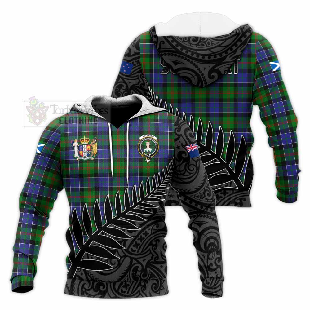 Tartan Vibes Clothing Paterson Crest Tartan Knitted Hoodie with New Zealand Silver Fern Half Style