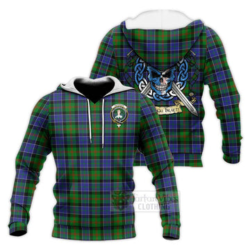 Paterson Tartan Knitted Hoodie with Family Crest Celtic Skull Style