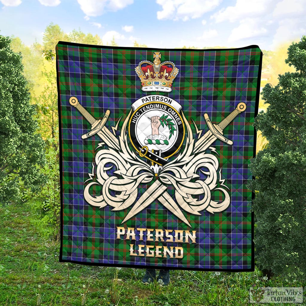 Tartan Vibes Clothing Paterson Tartan Quilt with Clan Crest and the Golden Sword of Courageous Legacy