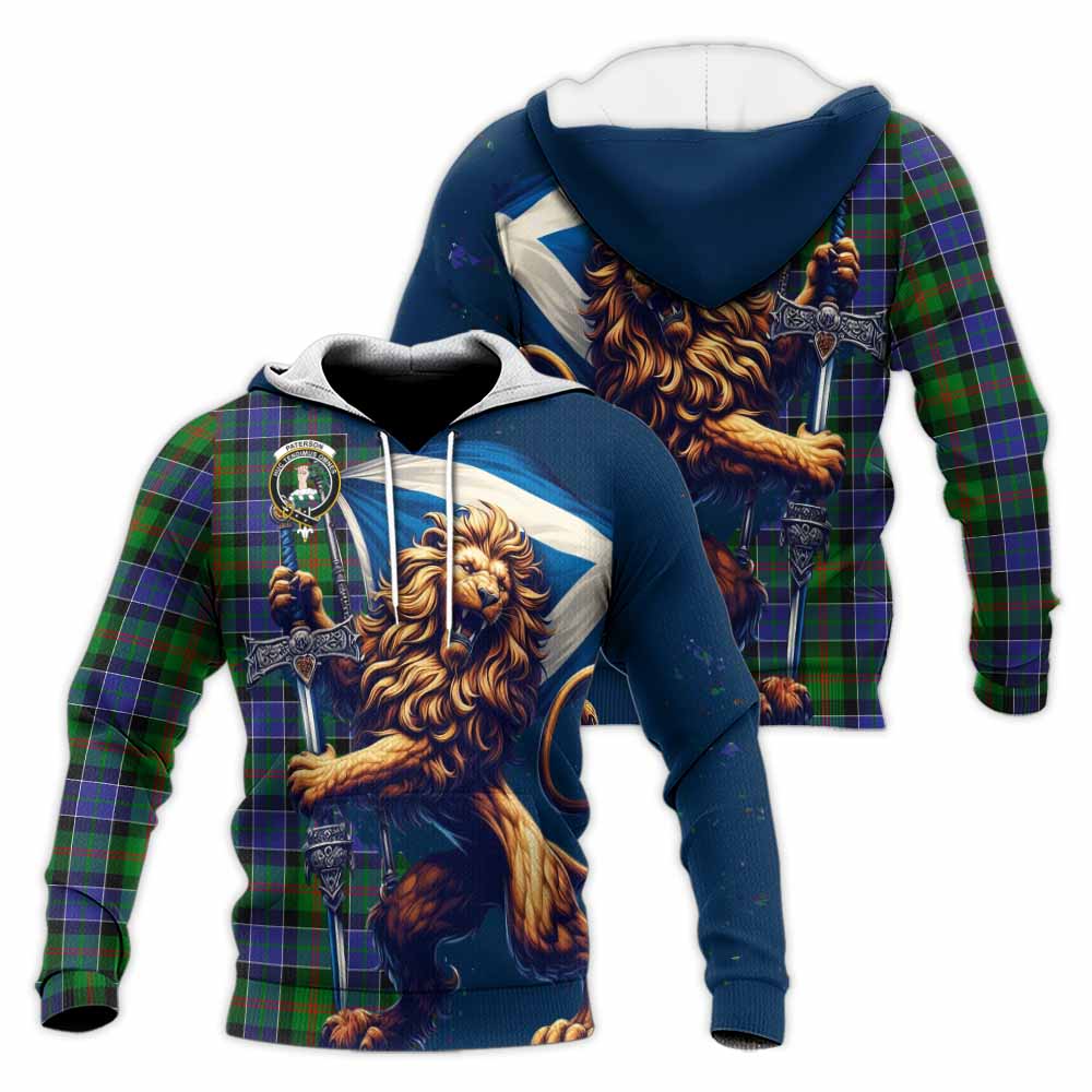 Tartan Vibes Clothing Paterson Tartan Family Crest Knitted Hoodie with Scottish Majestic Lion