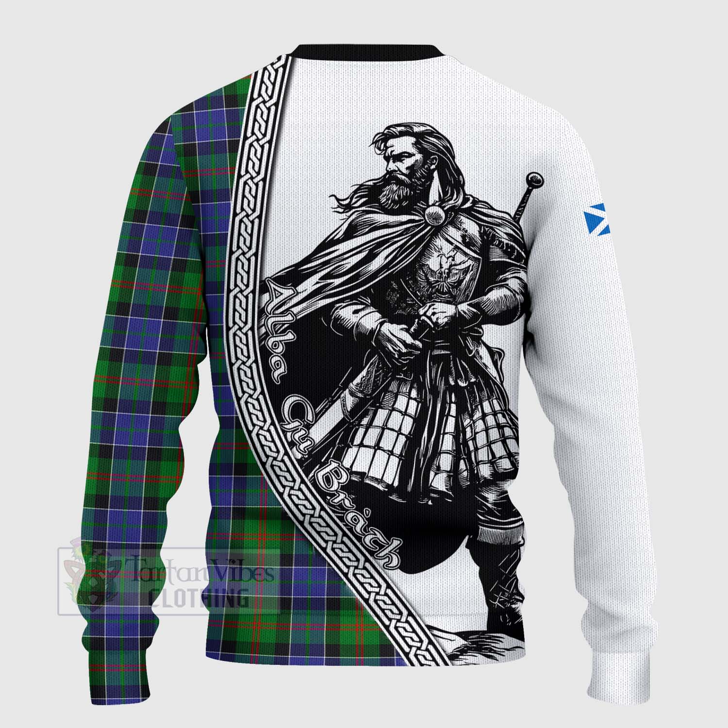 Tartan Vibes Clothing Paterson Tartan Clan Crest Knitted Sweater with Highlander Warrior Celtic Style