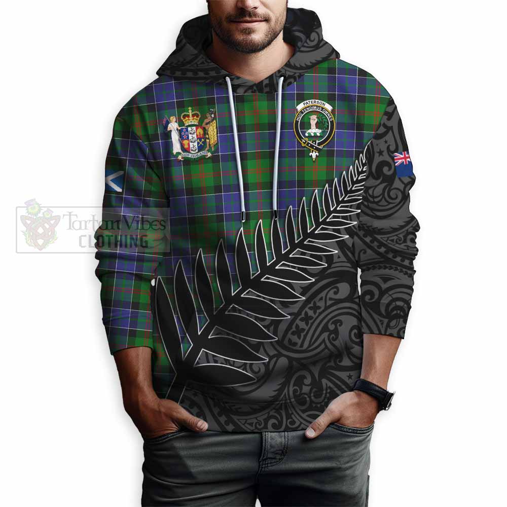 Tartan Vibes Clothing Paterson Crest Tartan Hoodie with New Zealand Silver Fern Half Style