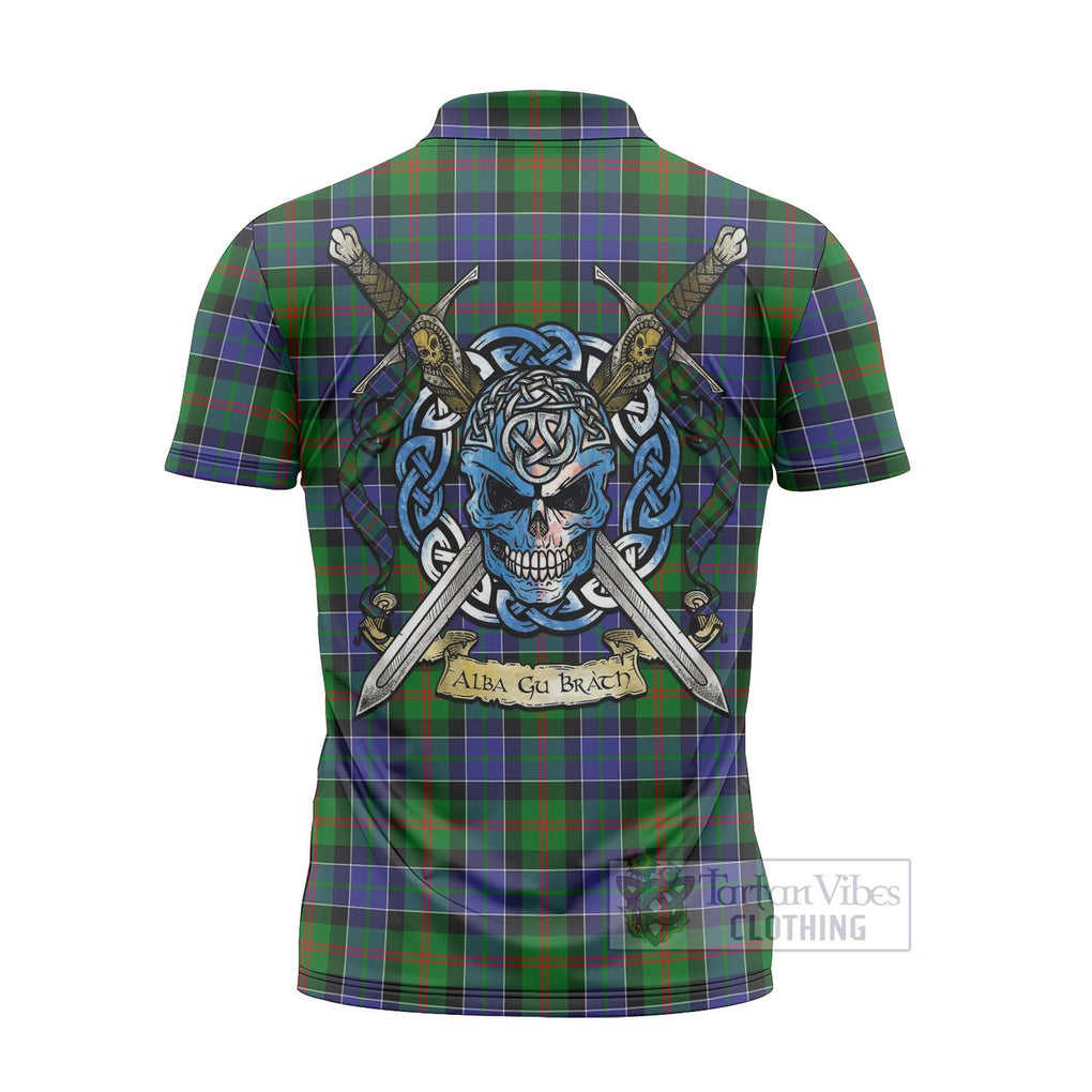 Tartan Vibes Clothing Paterson Tartan Zipper Polo Shirt with Family Crest Celtic Skull Style