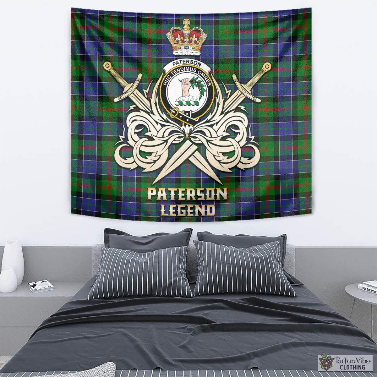 Tartan Vibes Clothing Paterson Tartan Tapestry with Clan Crest and the Golden Sword of Courageous Legacy