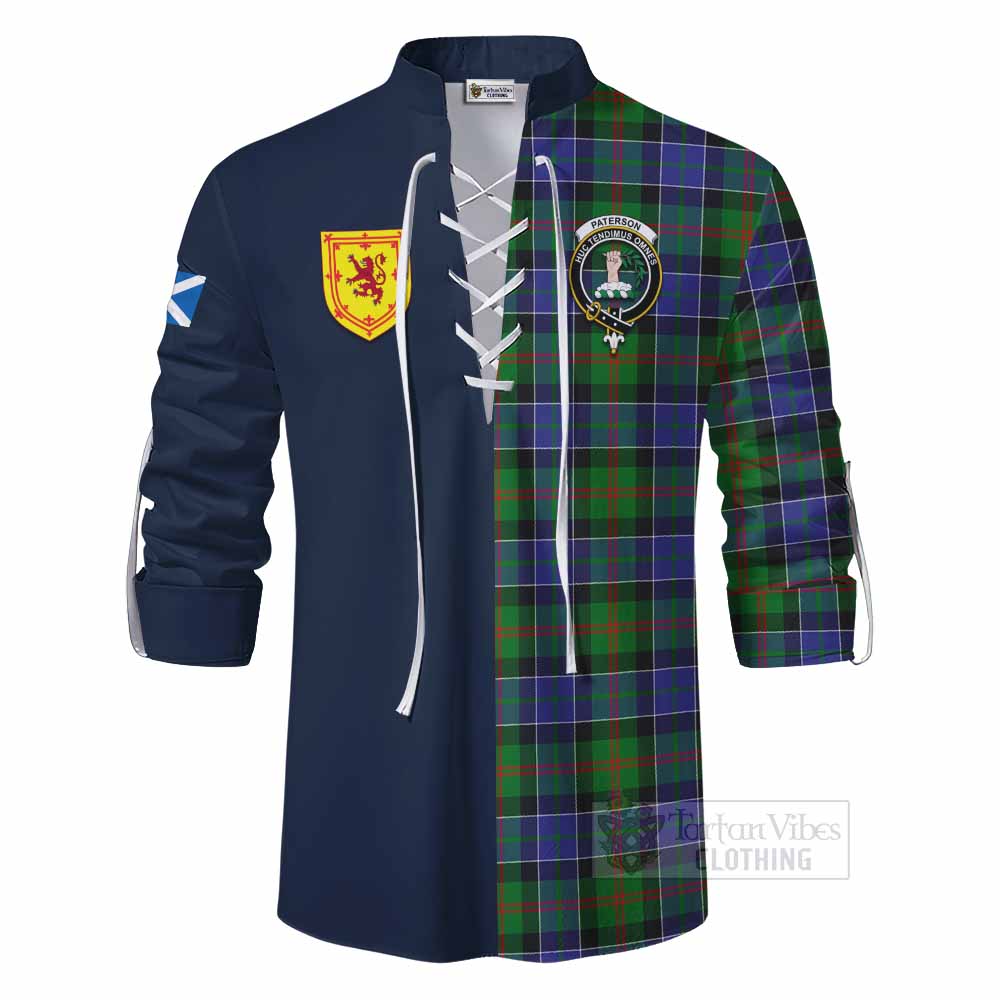 Paterson Tartan Ghillie Kilt Shirt Alba with Scottish Lion Royal Arm Half Style