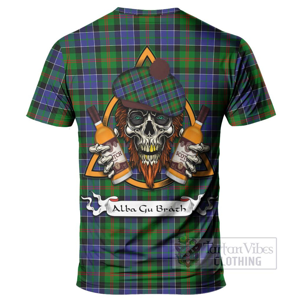 Tartan Vibes Clothing Paterson Tartan T-Shirt with Family Crest and Bearded Skull Holding Bottles of Whiskey