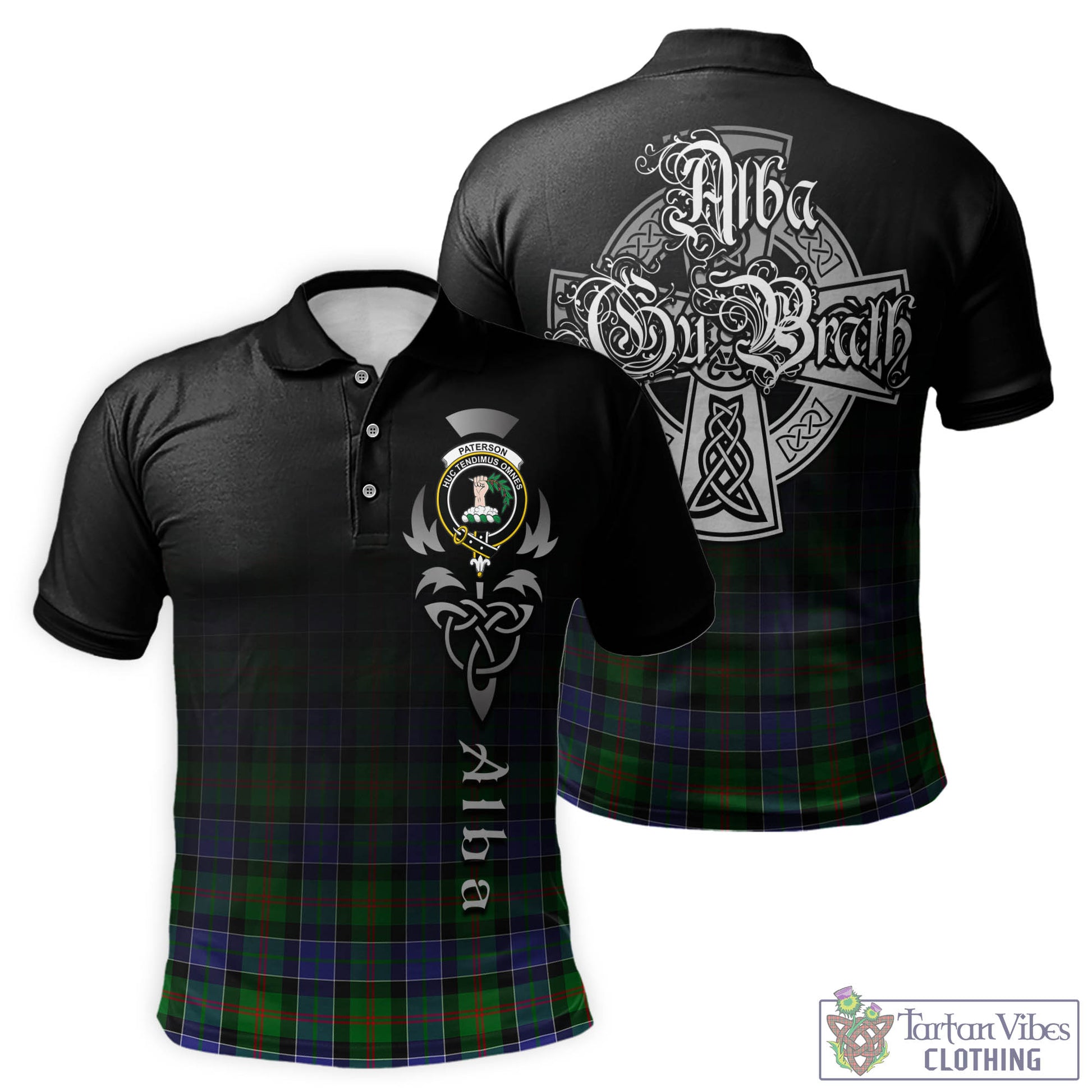 Tartan Vibes Clothing Paterson Tartan Polo Shirt Featuring Alba Gu Brath Family Crest Celtic Inspired