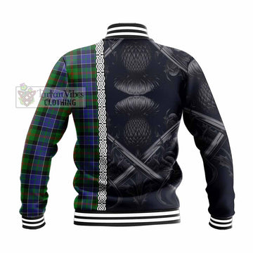 Paterson Tartan Baseball Jacket with Family Crest Cross Sword Thistle Celtic Vibes