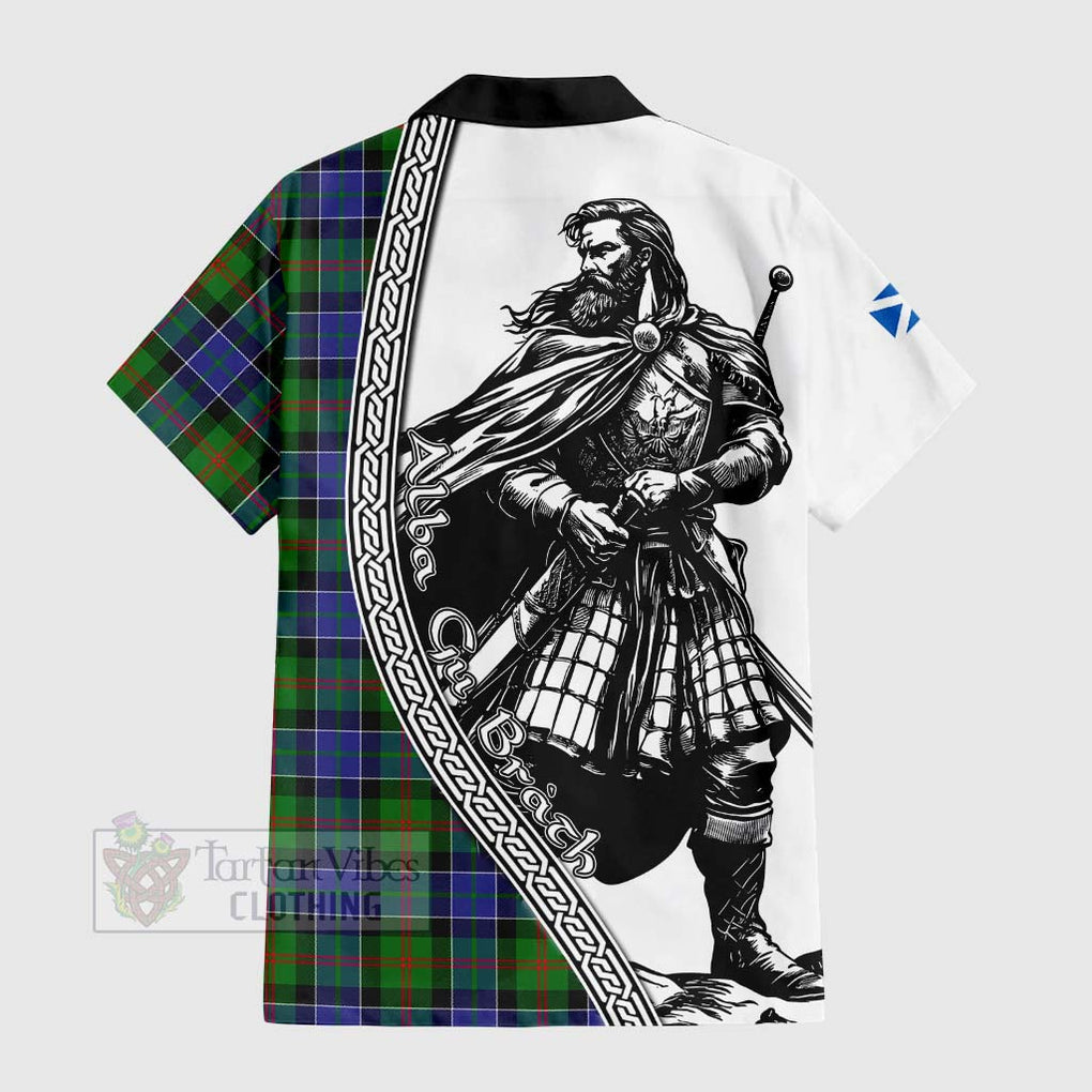 Tartan Vibes Clothing Paterson Tartan Clan Crest Short Sleeve Button Shirt with Highlander Warrior Celtic Style