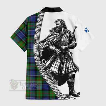 Paterson Tartan Clan Crest Short Sleeve Button Shirt with Highlander Warrior Celtic Style