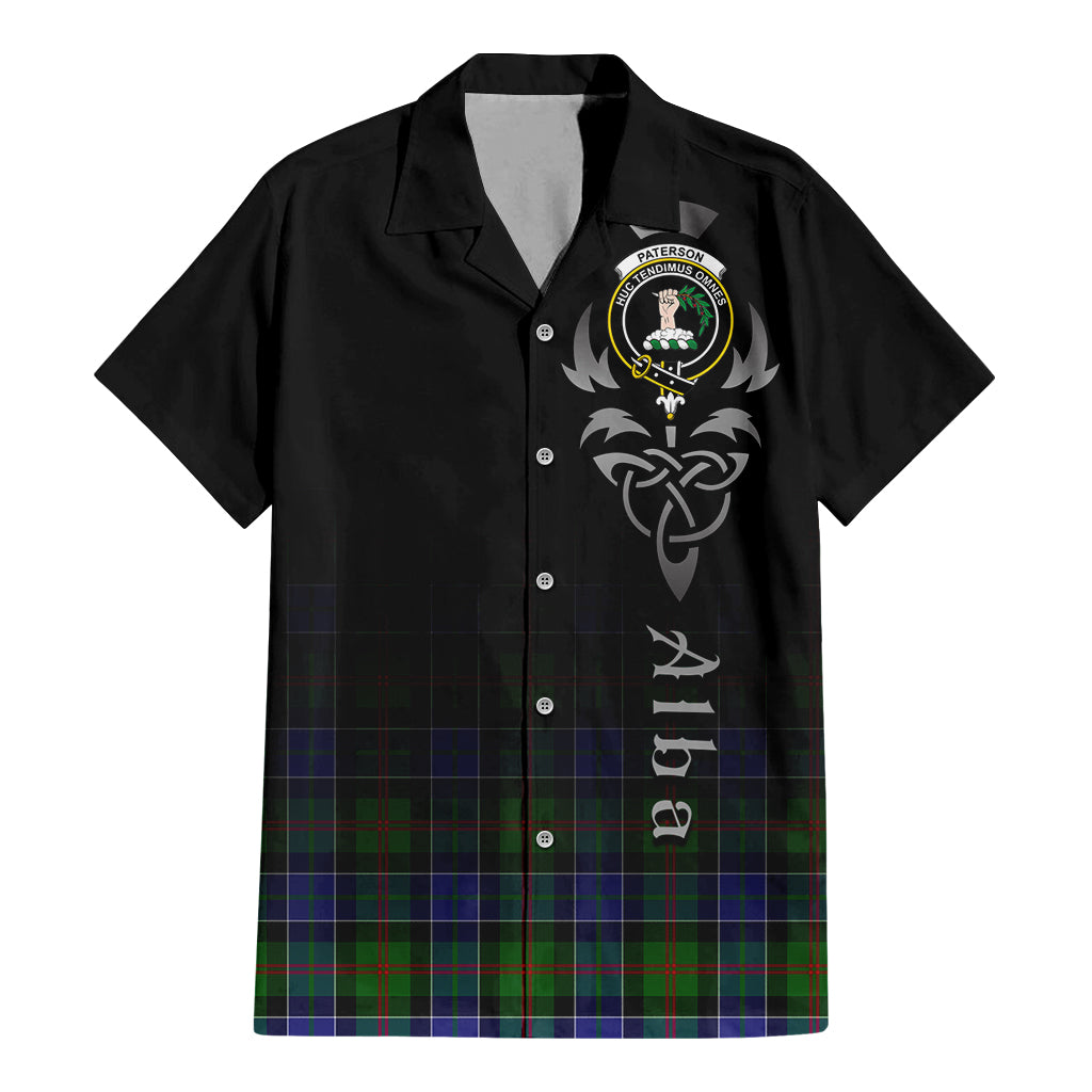 Tartan Vibes Clothing Paterson Tartan Short Sleeve Button Up Featuring Alba Gu Brath Family Crest Celtic Inspired