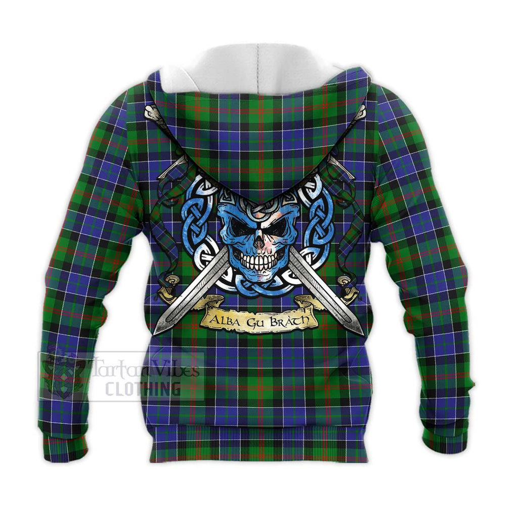 Tartan Vibes Clothing Paterson Tartan Knitted Hoodie with Family Crest Celtic Skull Style