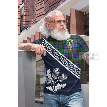 Paterson Tartan Cotton T-shirt Featuring Thistle and Scotland Map