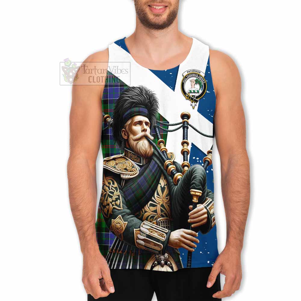 Paterson Tartan Men's Tank Top with Family Crest Scottish Bagpiper Vibes