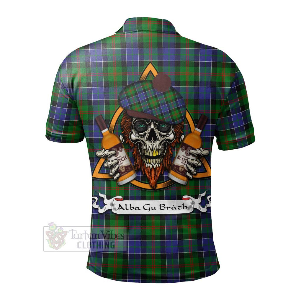 Tartan Vibes Clothing Paterson Tartan Polo Shirt with Family Crest and Bearded Skull Holding Bottles of Whiskey