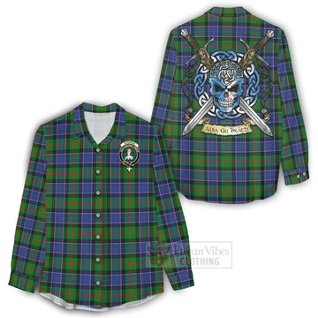 Paterson Tartan Women's Casual Shirt with Family Crest Celtic Skull Style