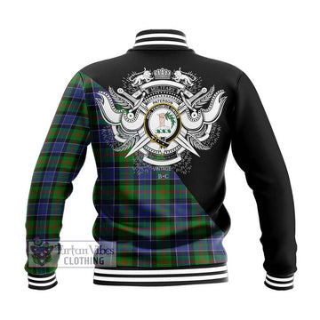 Paterson Tartan Baseball Jacket with Family Crest and Military Logo Style