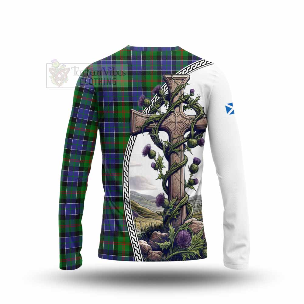 Tartan Vibes Clothing Paterson Tartan Long Sleeve T-Shirt with Family Crest and St. Andrew's Cross Accented by Thistle Vines