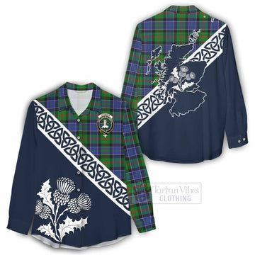 Paterson Tartan Women's Casual Shirt Featuring Thistle and Scotland Map