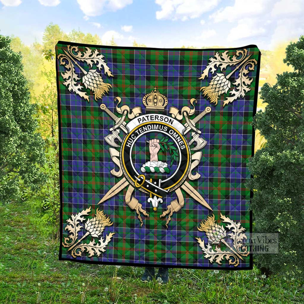 Tartan Vibes Clothing Paterson Tartan Quilt with Family Crest and Scottish Golden Courage Shield