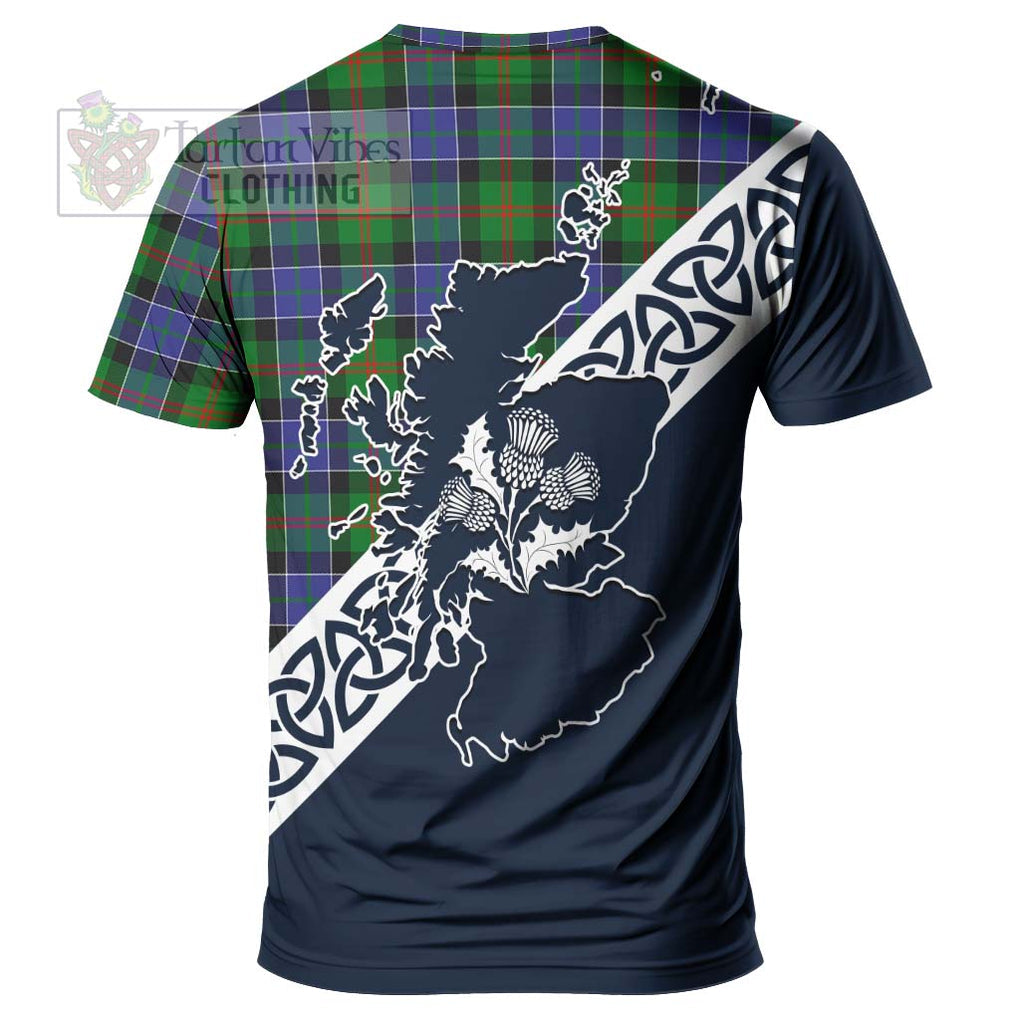 Paterson Tartan T-Shirt Featuring Thistle and Scotland Map