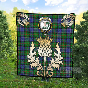 Paterson Tartan Quilt with Family Crest and Golden Thistle Style