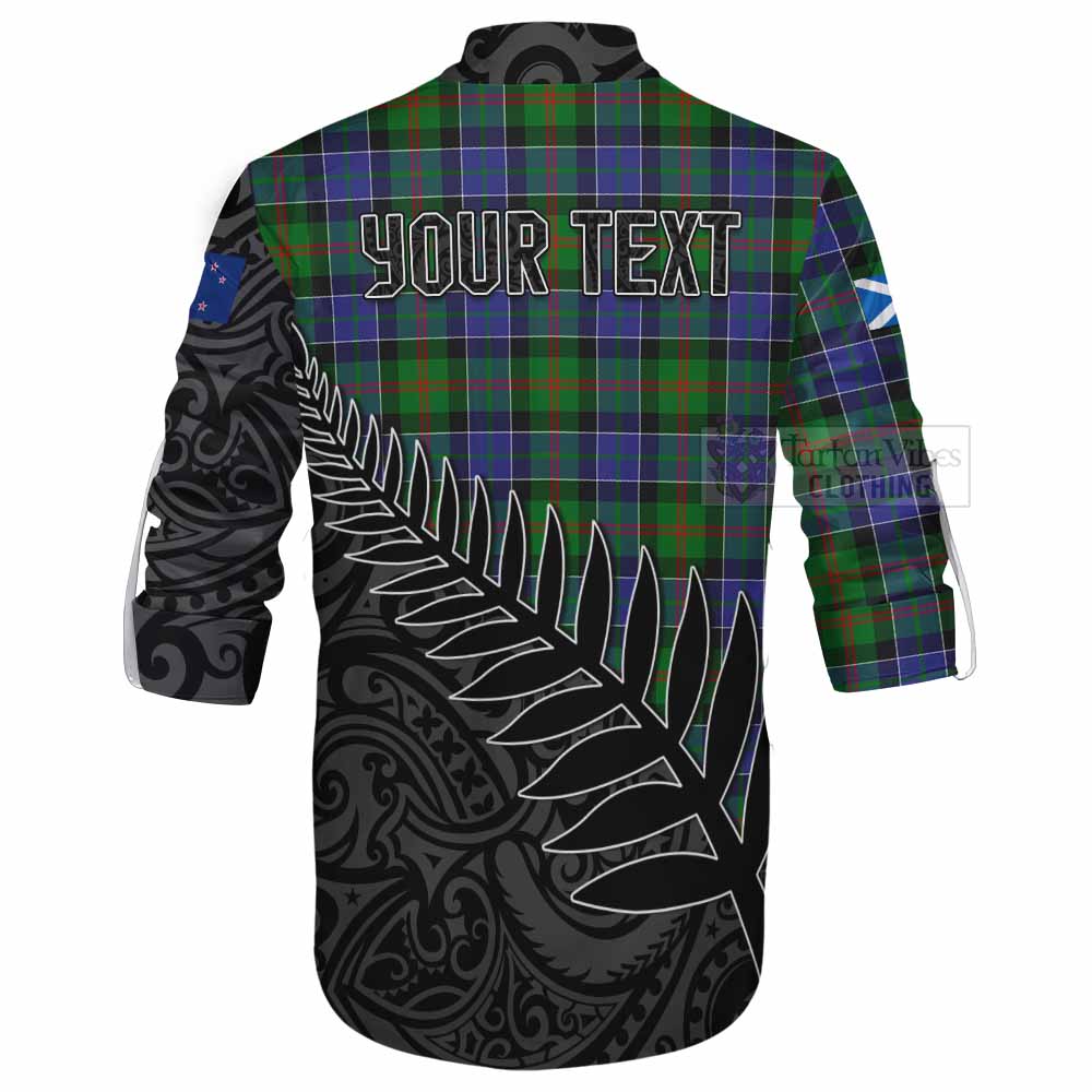 Tartan Vibes Clothing Paterson Crest Tartan Ghillie Kilt Shirt with New Zealand Silver Fern Half Style