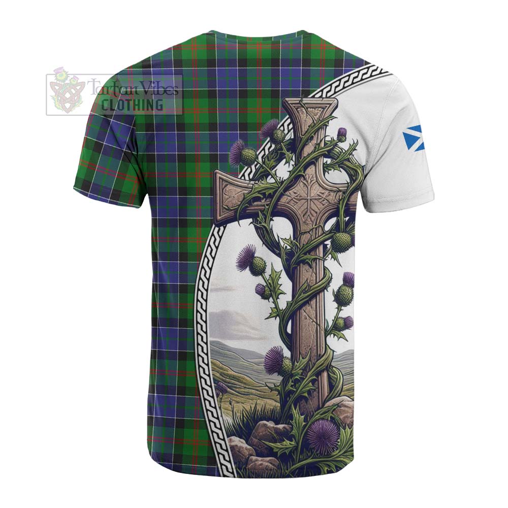 Tartan Vibes Clothing Paterson Tartan Cotton T-shirt with Family Crest and St. Andrew's Cross Accented by Thistle Vines