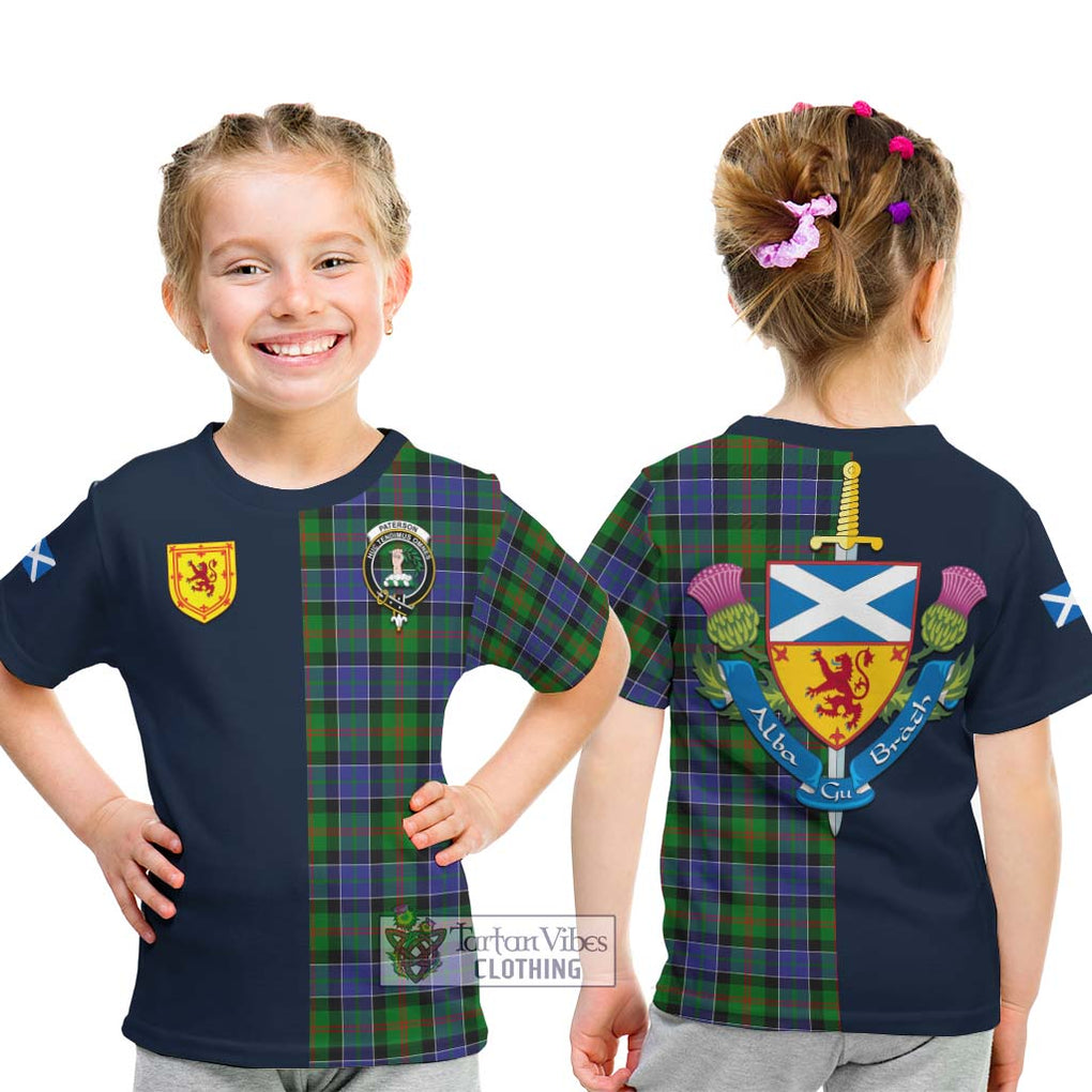 Tartan Vibes Clothing Paterson Tartan Kid T-Shirt with Scottish Lion Royal Arm Half Style