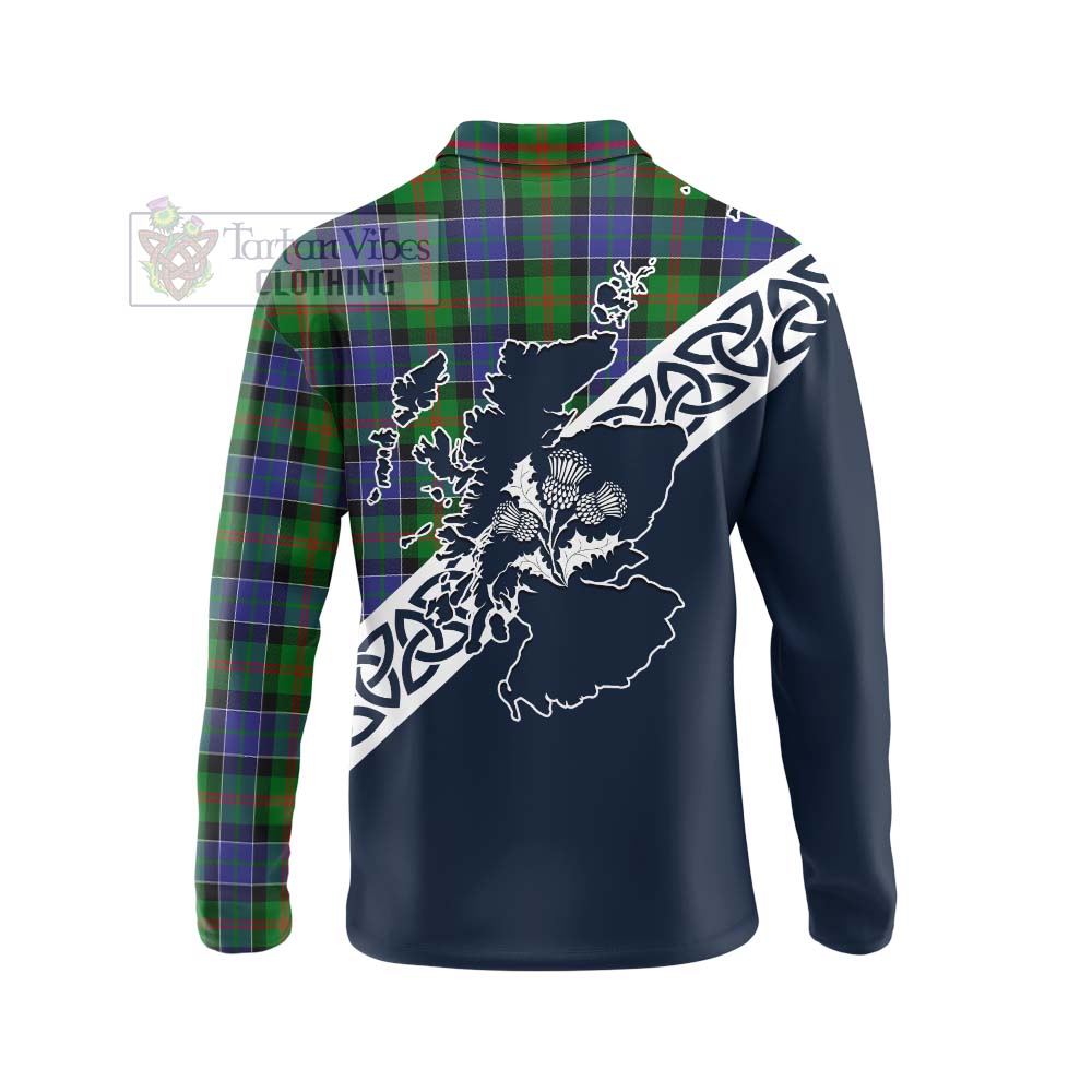 Tartan Vibes Clothing Paterson Tartan Long Sleeve Polo Shirt Featuring Thistle and Scotland Map