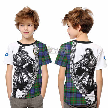 Paterson Tartan Clan Crest Kid T-Shirt with Highlander Warrior Celtic Style