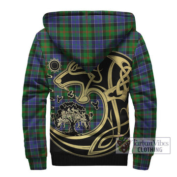 Paterson Tartan Sherpa Hoodie with Family Crest Celtic Wolf Style