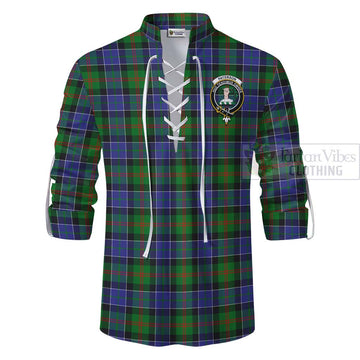 Paterson Tartan Ghillie Kilt Shirt with Family Crest Celtic Skull Style