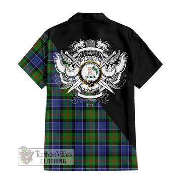 Paterson Tartan Short Sleeve Button Shirt with Family Crest and Military Logo Style