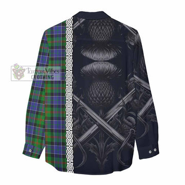 Paterson Tartan Women's Casual Shirt with Family Crest Cross Sword Thistle Celtic Vibes