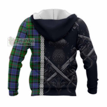 Paterson Tartan Knitted Hoodie with Family Crest Cross Sword Thistle Celtic Vibes