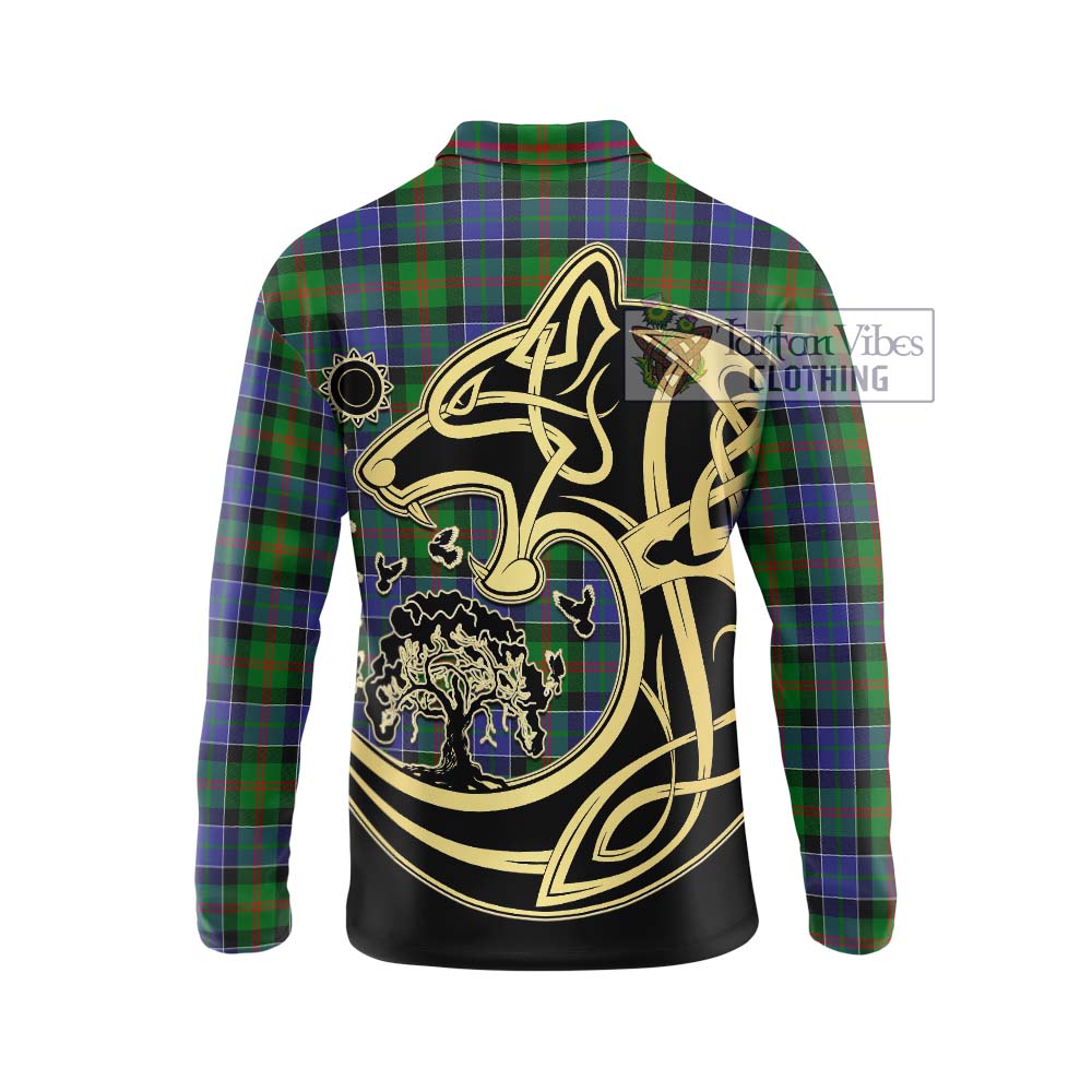 Paterson Tartan Long Sleeve Polo Shirt with Family Crest Celtic Wolf Style - Tartanvibesclothing Shop