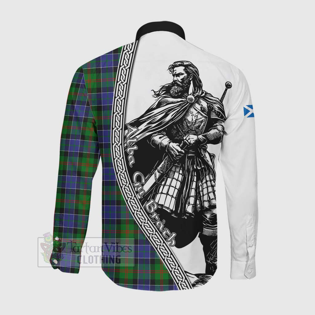 Tartan Vibes Clothing Paterson Tartan Clan Crest Long Sleeve Button Shirt with Highlander Warrior Celtic Style