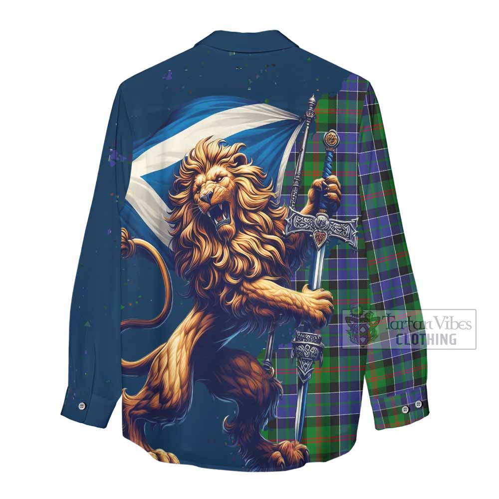 Tartan Vibes Clothing Paterson Tartan Family Crest Women's Casual Shirt with Scottish Majestic Lion