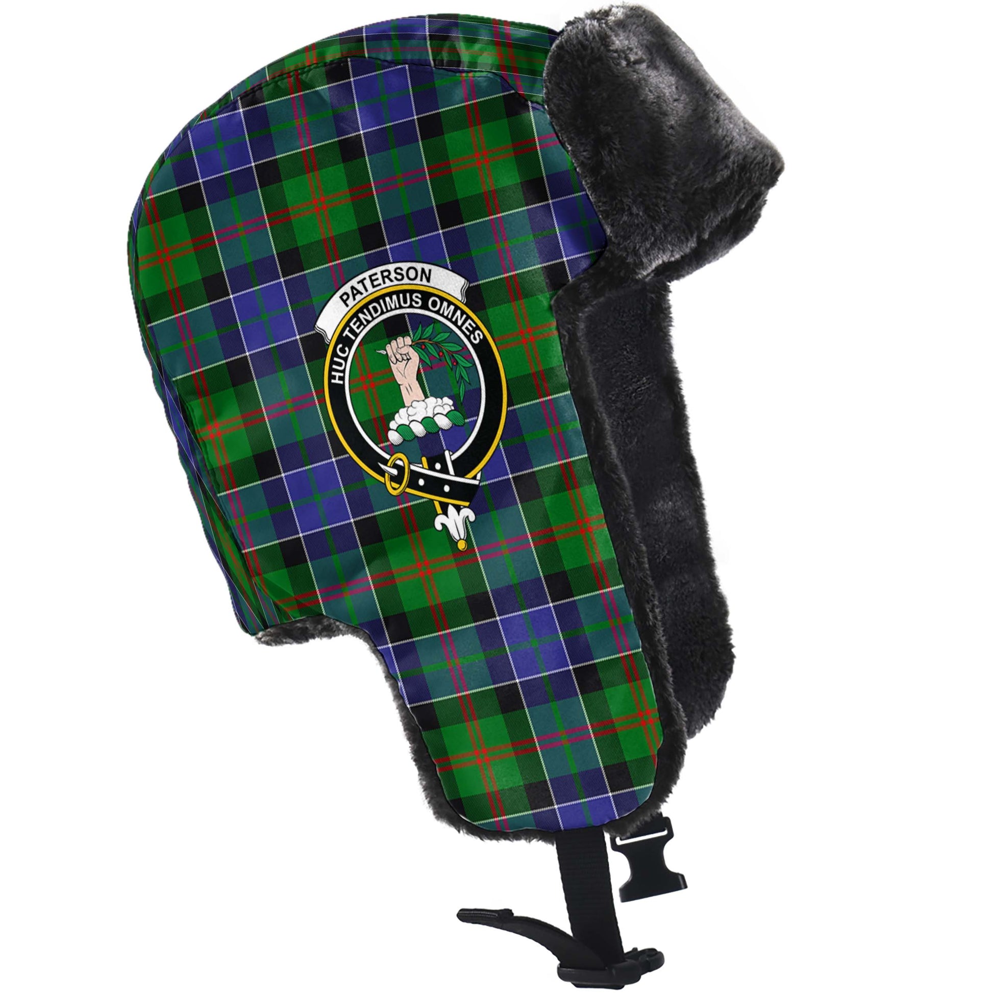 Paterson Tartan Winter Trapper Hat with Family Crest - Tartanvibesclothing