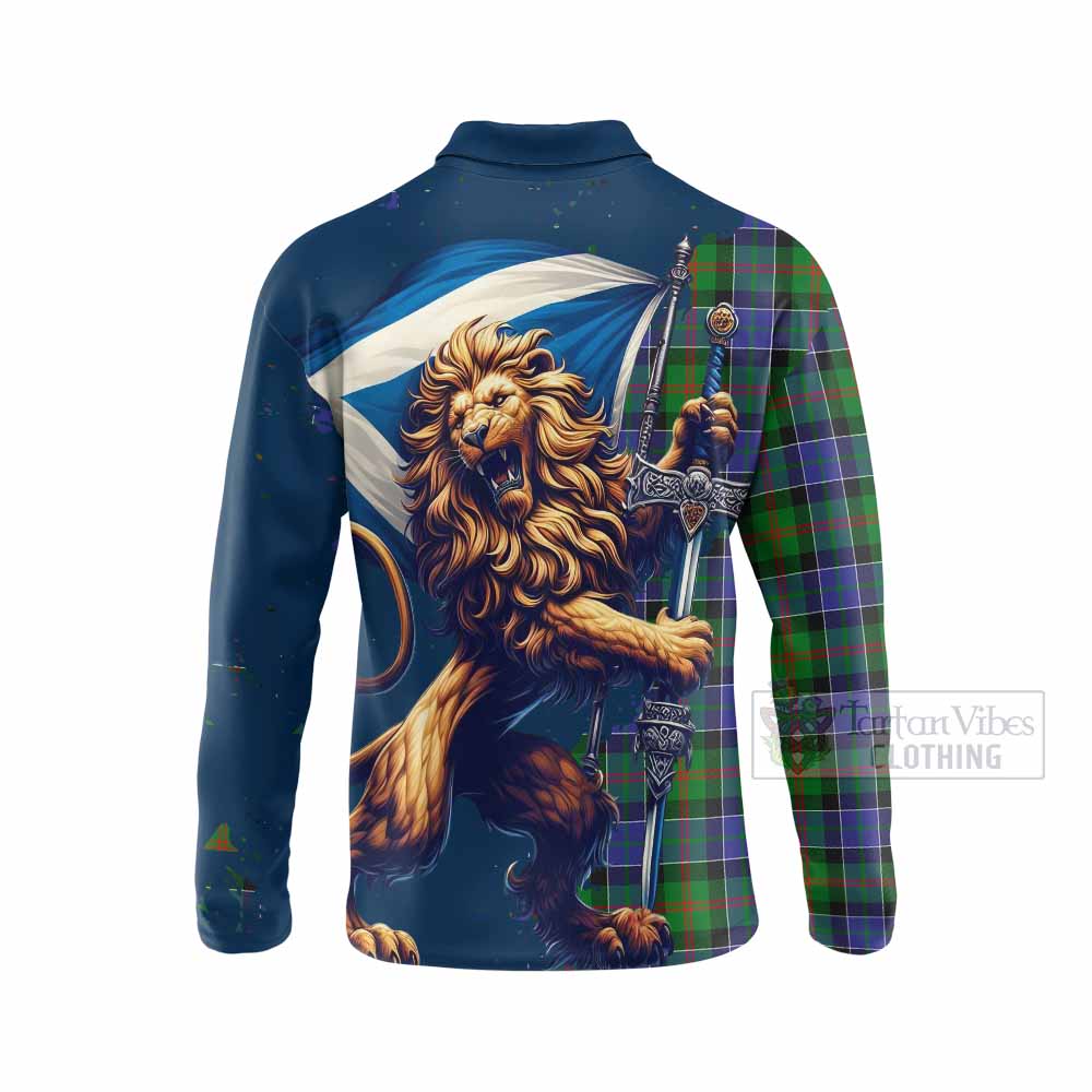 Tartan Vibes Clothing Paterson Tartan Family Crest Long Sleeve Polo Shirt with Scottish Majestic Lion