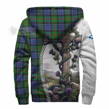 Paterson Tartan Sherpa Hoodie with Family Crest and St. Andrew's Cross Accented by Thistle Vines