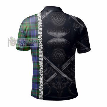 Paterson Tartan Polo Shirt with Family Crest Cross Sword Thistle Celtic Vibes