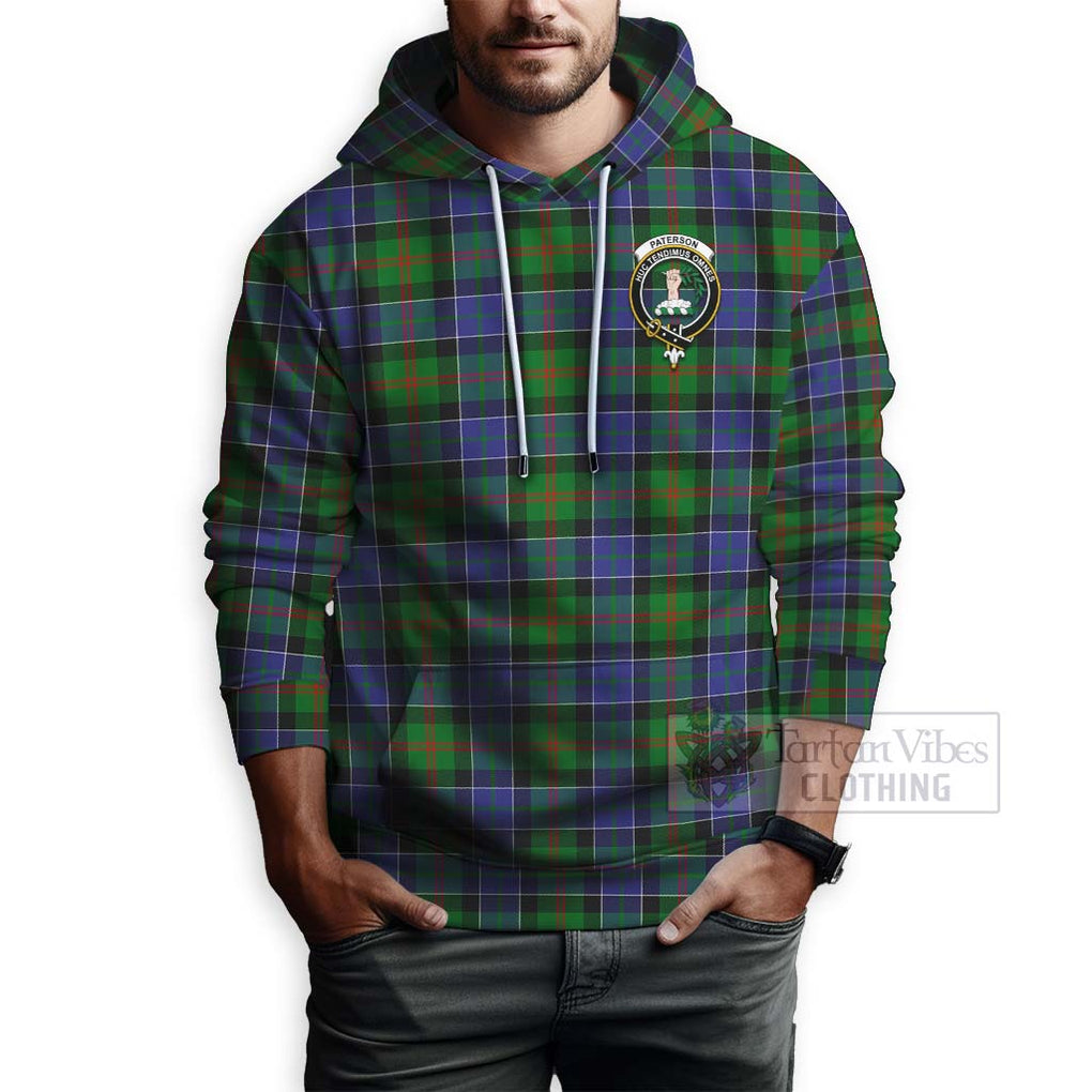 Tartan Vibes Clothing Paterson Tartan Hoodie with Family Crest and Bearded Skull Holding Bottles of Whiskey