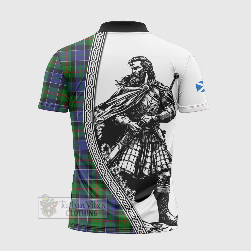 Tartan Vibes Clothing Paterson Tartan Clan Crest Zipper Polo Shirt with Highlander Warrior Celtic Style