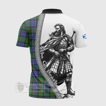 Paterson Tartan Clan Crest Zipper Polo Shirt with Highlander Warrior Celtic Style