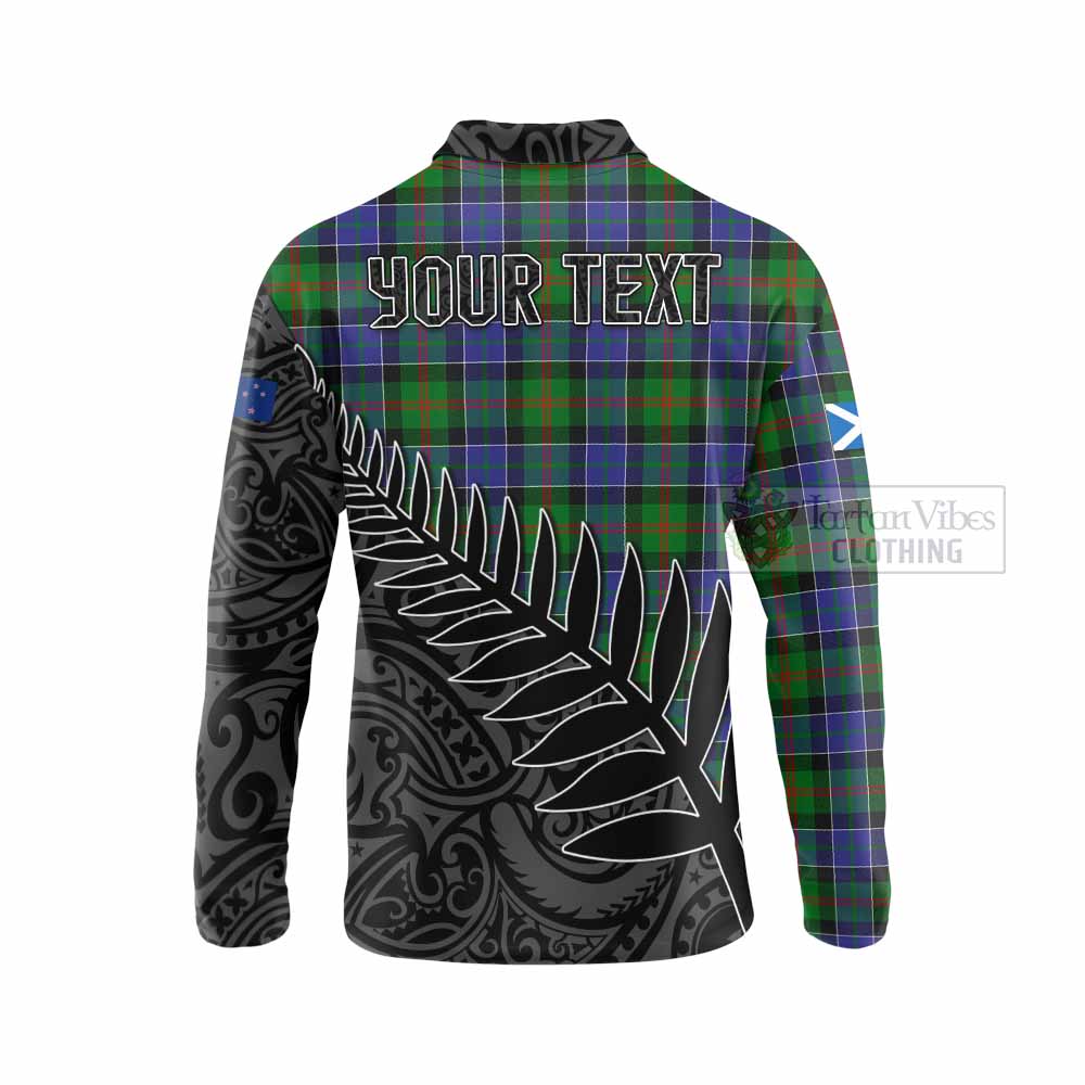 Tartan Vibes Clothing Paterson Crest Tartan Long Sleeve Polo Shirt with New Zealand Silver Fern Half Style