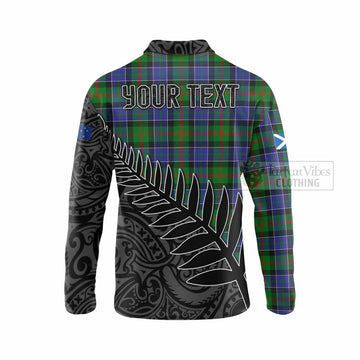 Paterson Crest Tartan Long Sleeve Polo Shirt with New Zealand Silver Fern Half Style